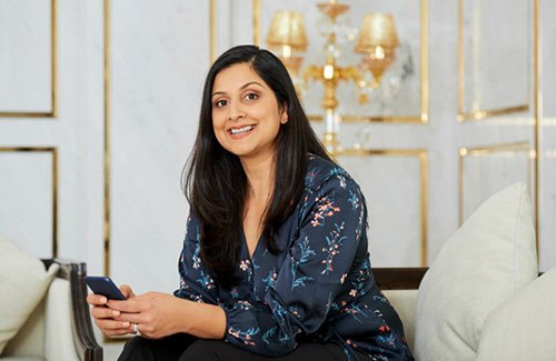 Lady smiles in nice room